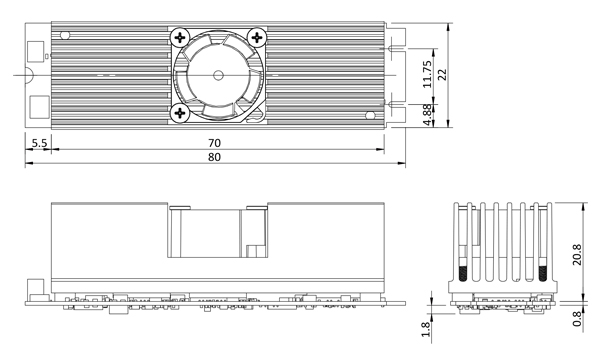 Mustang-M2BM-MX2 Accelerator Card Dimensions