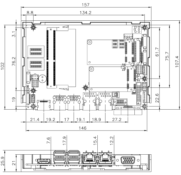 WAFER-ULT3/ULT4 Dimensions WAFER-ULT3/ULT4 SBC Dimensions
